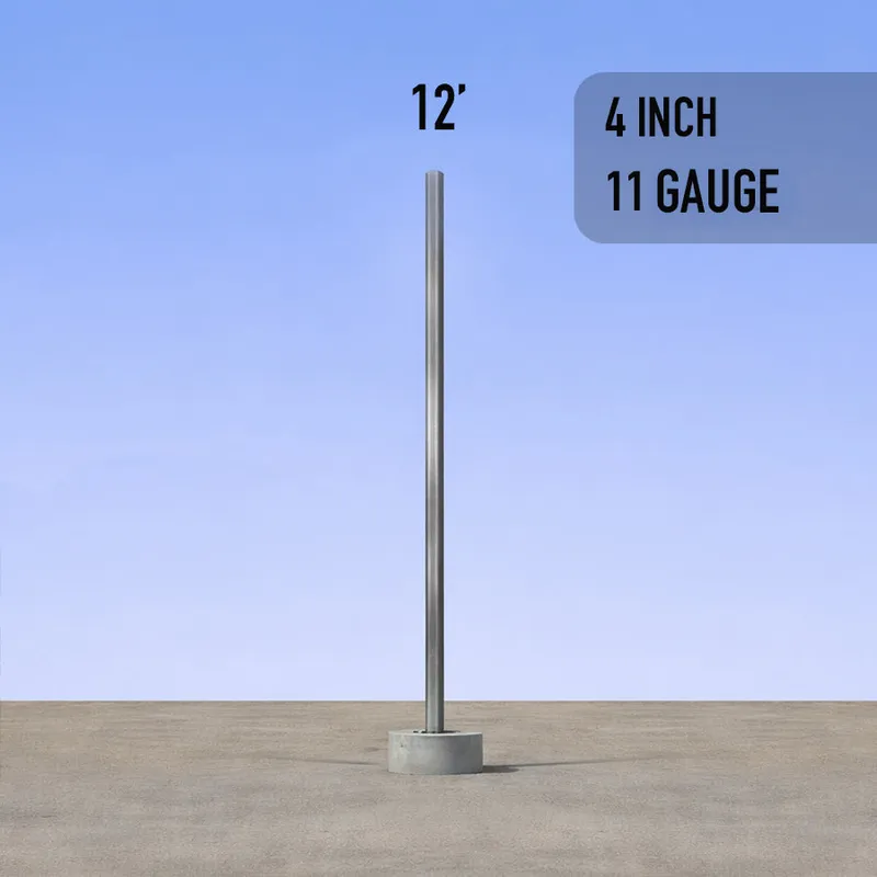 12 foot Straight Square Steel Anchor Base Commercial Pole 4in 11 Gauge — American Lighting Systems LED General Lighting  