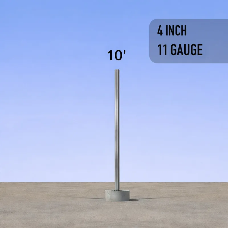 10 Foot Straight Square Steel Light Pole Anchor Base 4in 11 Gauge — American Lighting Systems LED General Lighting  