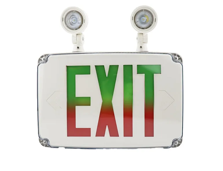 Wet Location Exit Light Combo — Red/Green Letters & White Housing — American Lighting Systems LED Exit & Emergency  