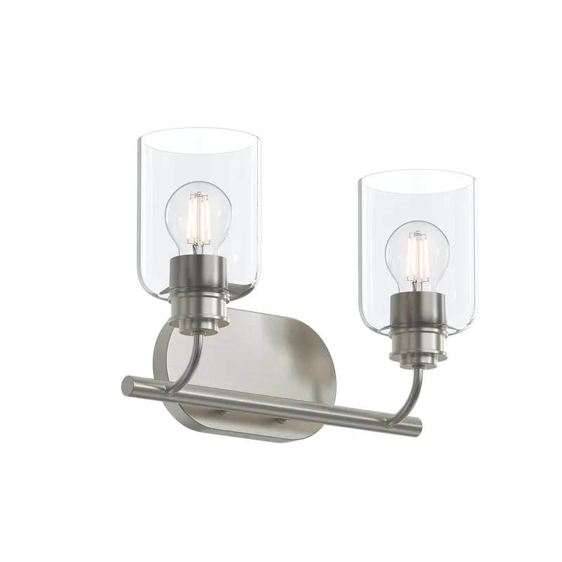 Reines Two-Light Bath Vanity with Clear Glass Shades — Progress Lighting LED Wall Lights  