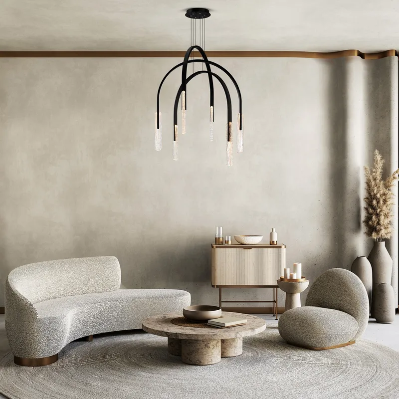Curva Chandeliers 38in Black Glass LED — Modern Lights LED Pendant Lights 35.0W 2700K