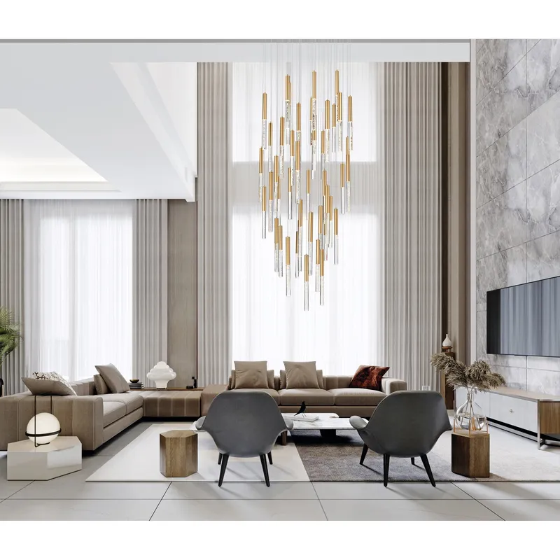 Dragonswatch Chandeliers 32 Inch Satin Gold — Modern Lights LED Pendant Lights 25.0W 