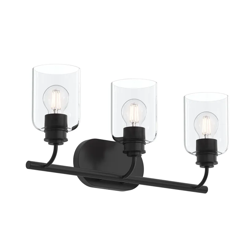 Reines Three-Light Bath Vanity with Clear Glass Shades — Progress Lighting LED Wall Lights  