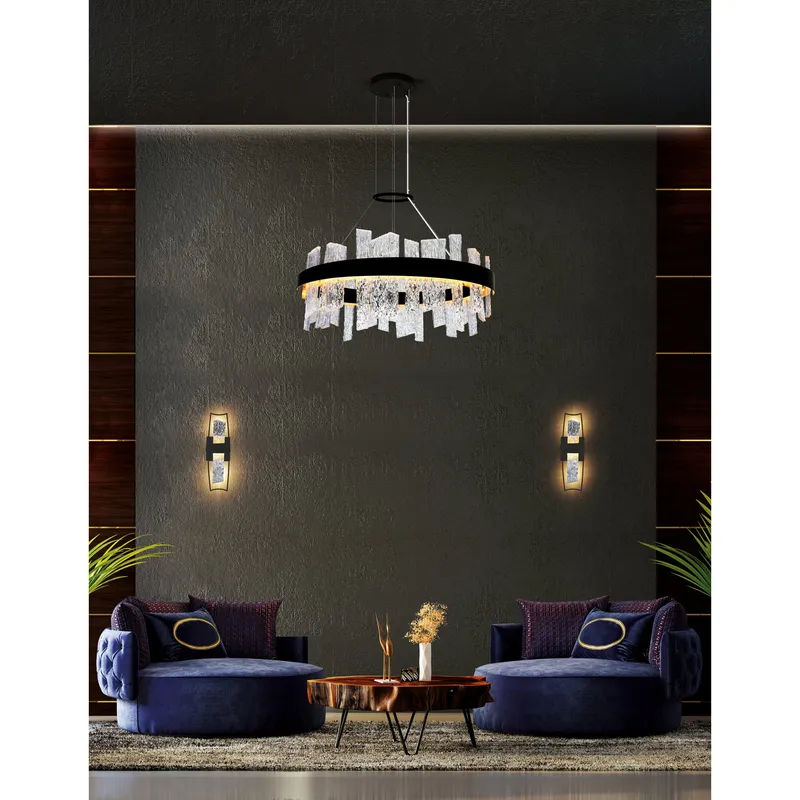 Guadiana Chandeliers 32in Black Satin Gold — Modern Lights LED Pendant Lights 48.0W 