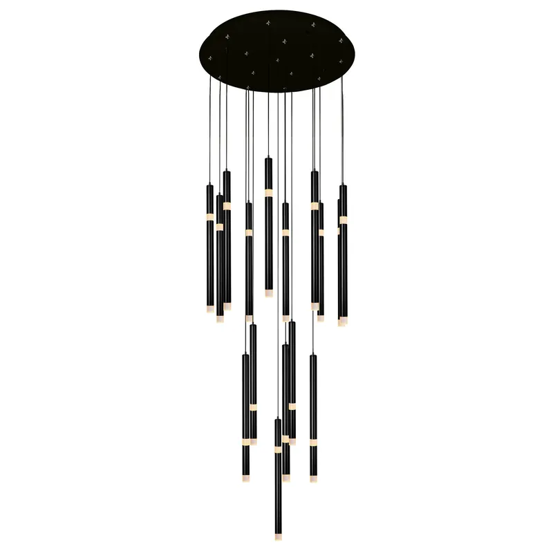 Flute Chandeliers 16-Light Black Finish — Modern Lights LED Pendant Lights 48.0W 
