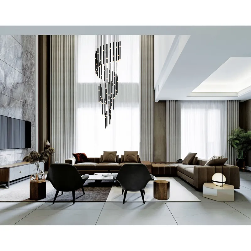 Flute Chandeliers 54 Light Black Integrated LED — Modern Lights LED Pendant Lights 142.0W 
