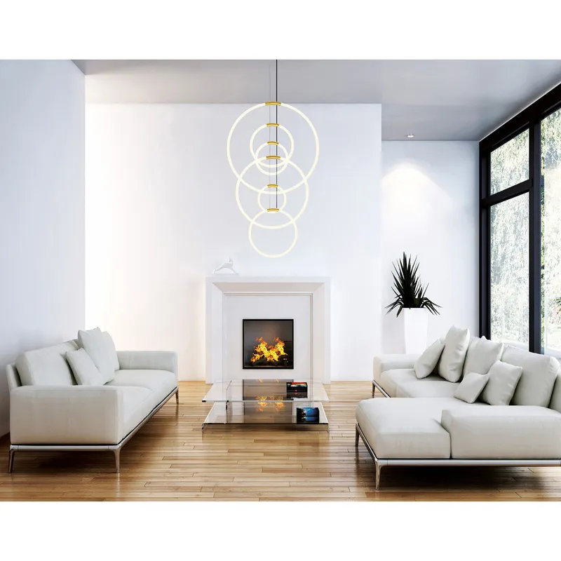Hoops Chandeliers Satin Gold 6 Lights — Modern Lights LED Pendant Lights 70.0W 
