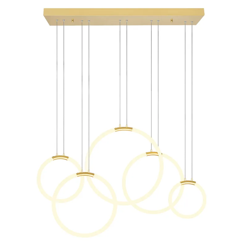Hoops Chandeliers Satin Gold 5 Lights — Modern Lights LED Pendant Lights 42.0W 