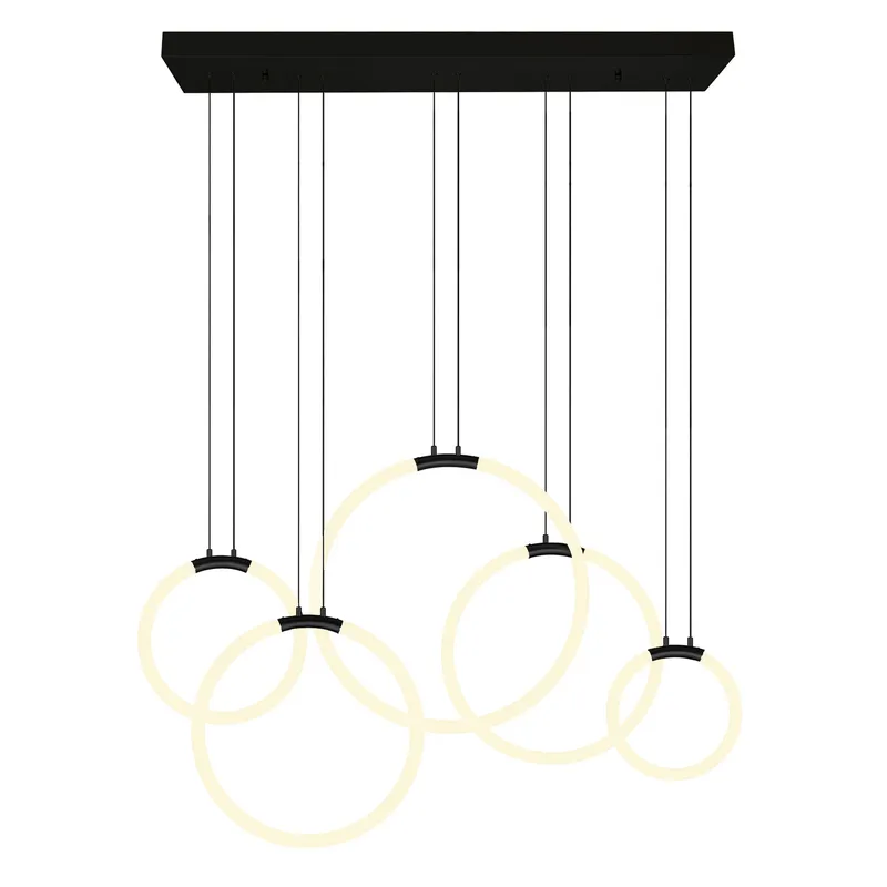 Hoops Chandeliers Black 5 Light LED Rings — Modern Lights LED Pendant Lights 42.0W 