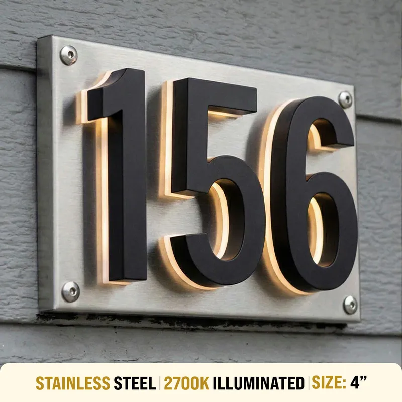 4 inch backlit house numbers - 2700k Stainless Steel - Waterproof — Modern Lights LED Bollards & Pathway Lights 24.0W 2700K