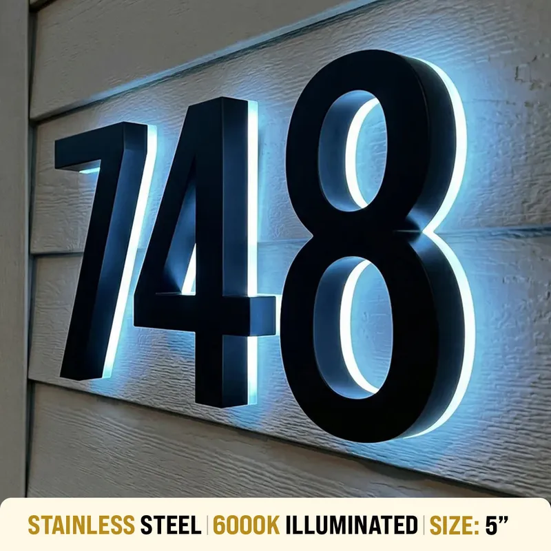 5 inch backlit house numbers - 6000k Stainless Steel - Waterproof — Modern Lights LED Bollards & Pathway Lights 24.0W 6000K