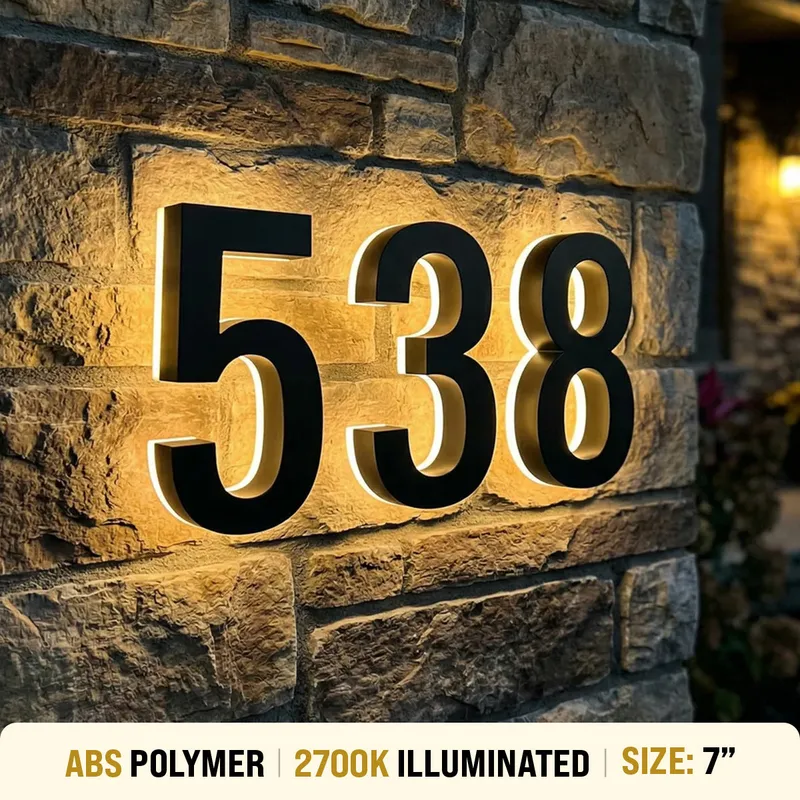 7 inch backlit house numbers - 2700k ABS Polymer - Waterproof — Modern Lights LED Bollards & Pathway Lights 24.0W 2700K