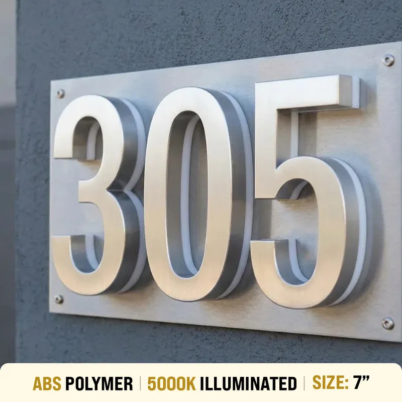 7 inch backlit house numbers - 5000k ABS Polymer - Waterproof — Modern Lights LED Bollards & Pathway Lights 24.0W 5000K