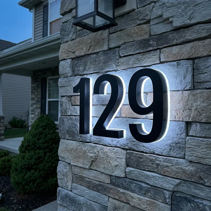 Modern Stainless Steel Illuminated House Numbers shop Backlit Address Signs — Modern Lights LED General Lighting  2700K