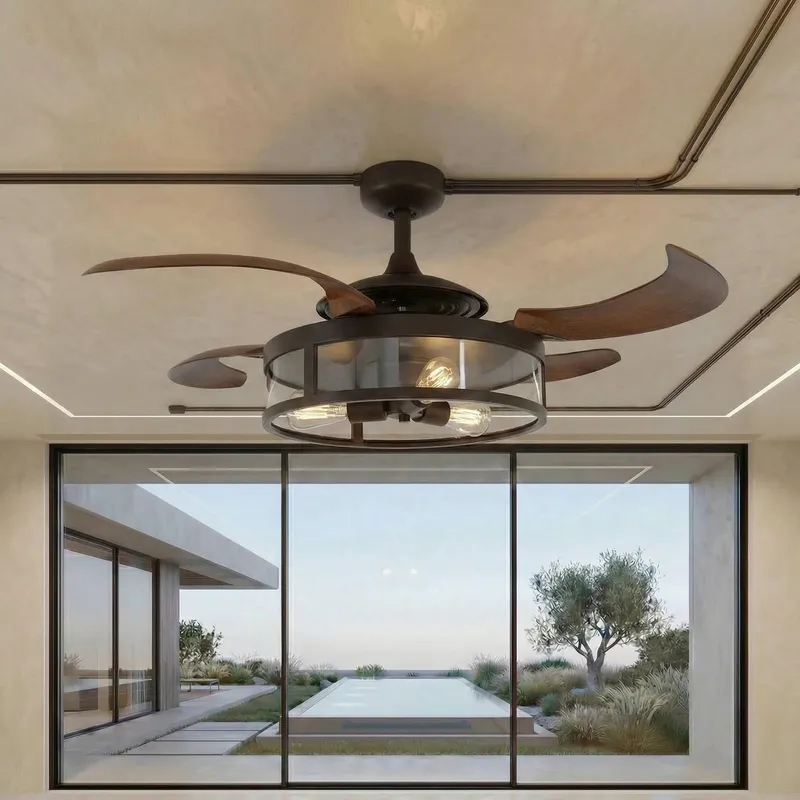 Classic 48 Inch 3 Light Bronze Fan with Retractable Blades — Modern Lights LED Ceiling Lights 4.5W 2500K