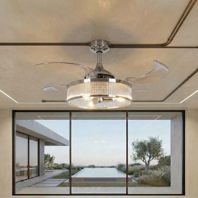 Corbelle 48 Inch 3 Light Chrome Fan with Retractable Blades — Modern Lights LED Ceiling Lights 60.0W 2700K