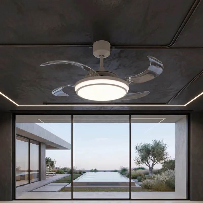 EVO1 48 Inch 1 Light White Fan with Retractable Blades and LED — Modern Lights LED Ceiling Lights 60.0W 3000K