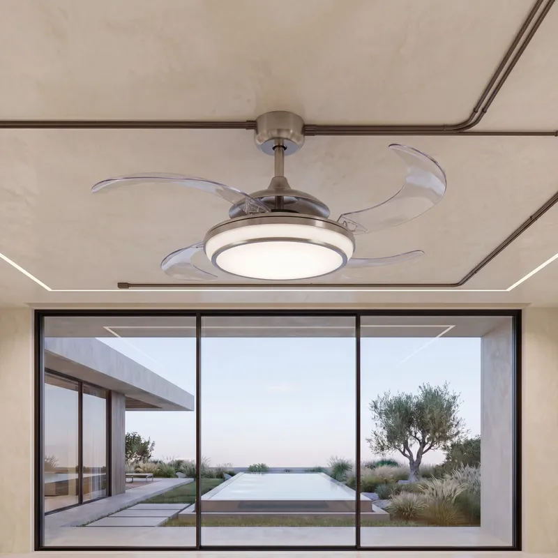 EVO1 48 Inch 1 Light Chrome Fan with Retractable Blades and LED — Modern Lights LED Ceiling Lights 60.0W 5000K