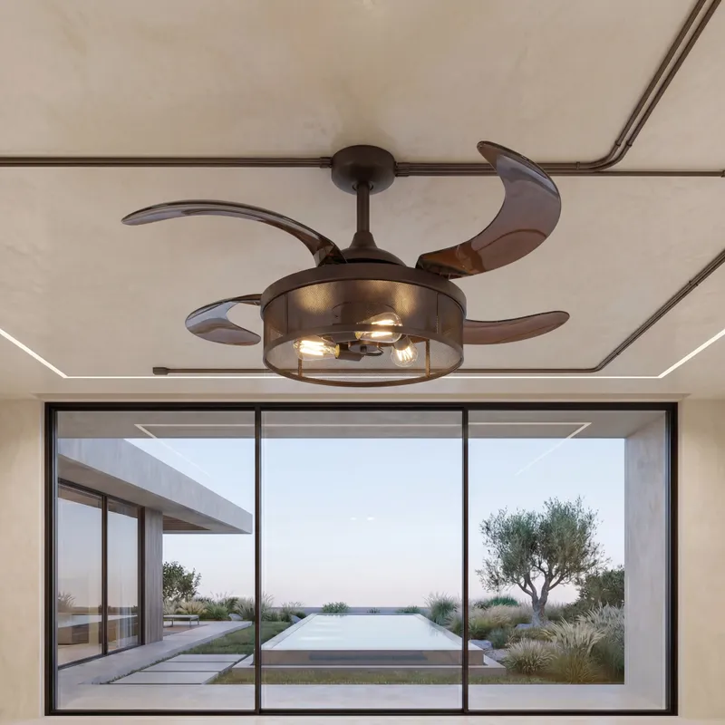Meridian 48 Inch 3 Light Bronze Fan with Retractable Blades — Modern Lights LED Ceiling Lights 60.0W 2700K