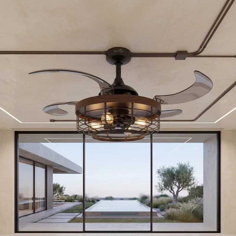 Montclair 48 Inch 3 Light Black Fan with Retractable Blades — Modern Lights LED Ceiling Lights 60.0W 2700K