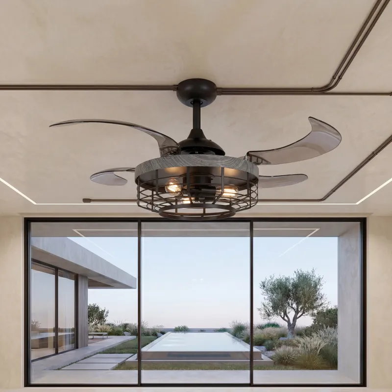 48 Inch Black Koa Retractable Blade Ceiling Fan — Modern Lights LED Ceiling Lights 60.0W 2700K