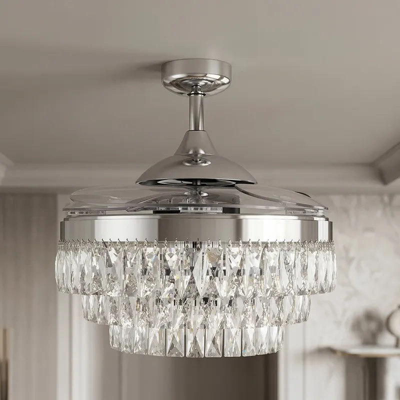 48 Inch Chrome Retractable Blade Ceiling Fan — Modern Lights LED Ceiling Lights 30.0W 2700K