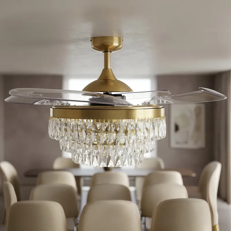 48 Inch Gold Retractable Blade Ceiling Fan — Modern Lights LED Ceiling Lights 30.0W 2700K