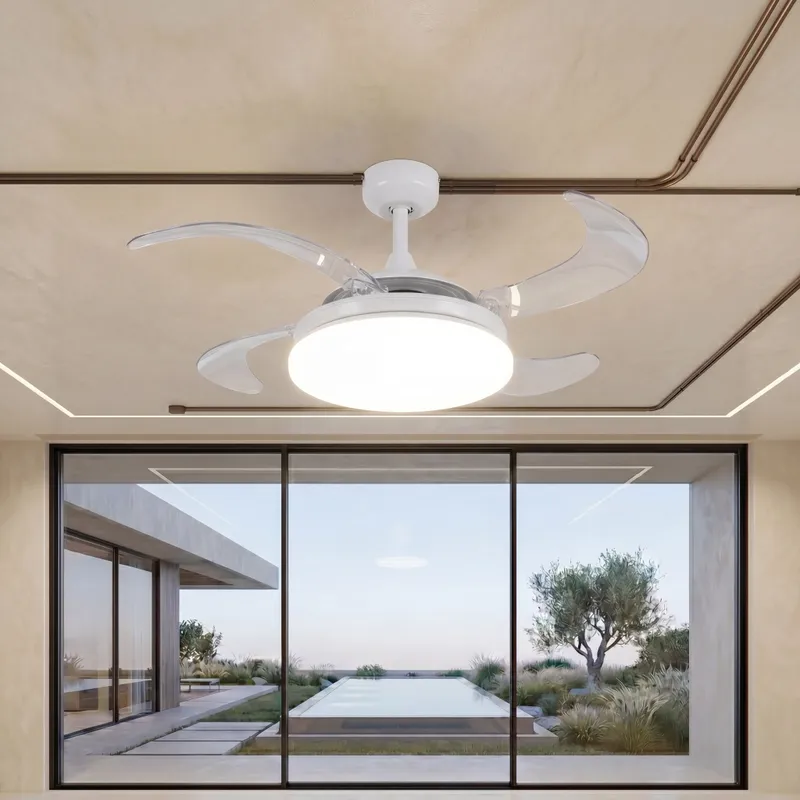 EVO2 48 Inch 3 Light White Fan with Retractable Blades — Modern Lights LED Ceiling Lights 60.0W 2700K