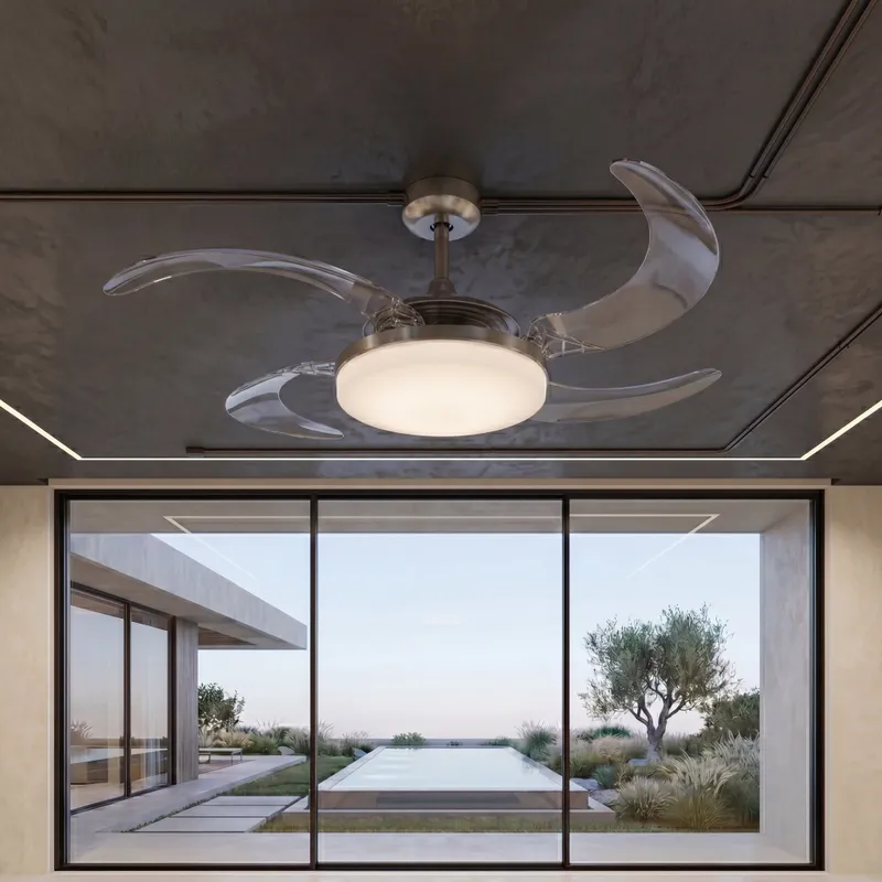 EVO2 48 Inch 3 Light Chrome Fan with Retractable Blades — Modern Lights LED Ceiling Lights 60.0W 2700K
