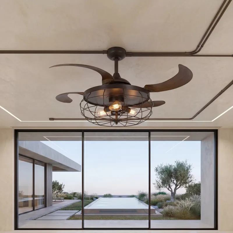 Industri 48 Inch 3 Light Bronze Ceiling Fan with Retractable Blades — Modern Lights LED Ceiling Lights 60.0W 2700K