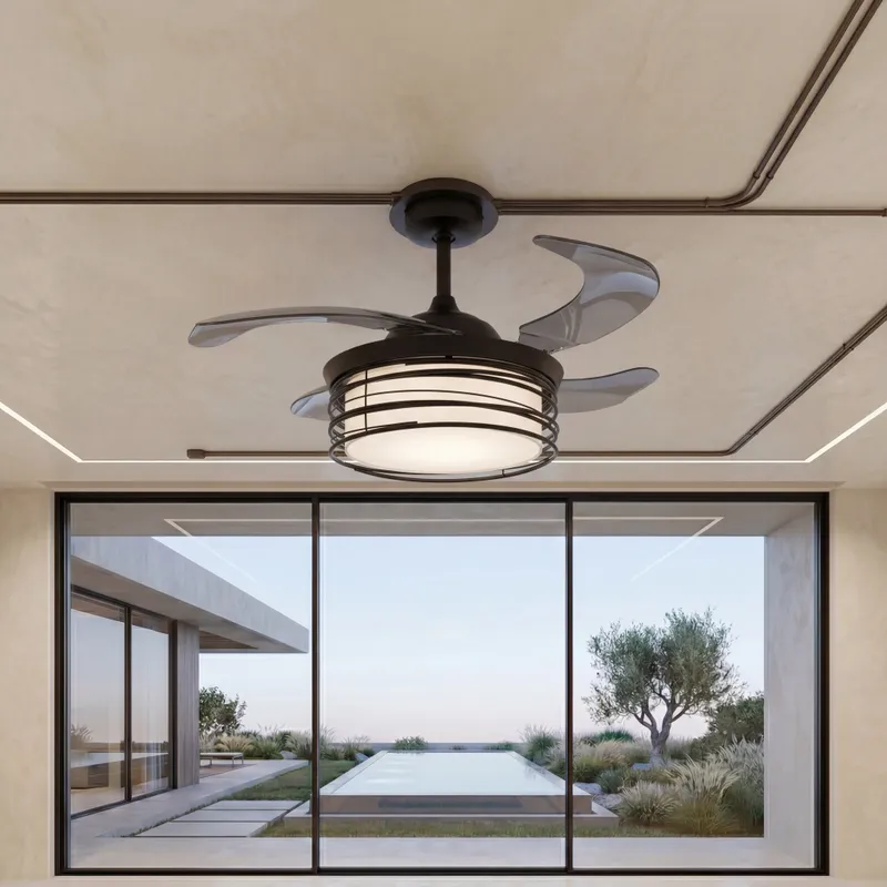 Luna 48 Inch 1 Light Color Adjustable Fan in Black with Retractable Blades — Modern Lights LED Ceiling Lights 20.0W 3000K