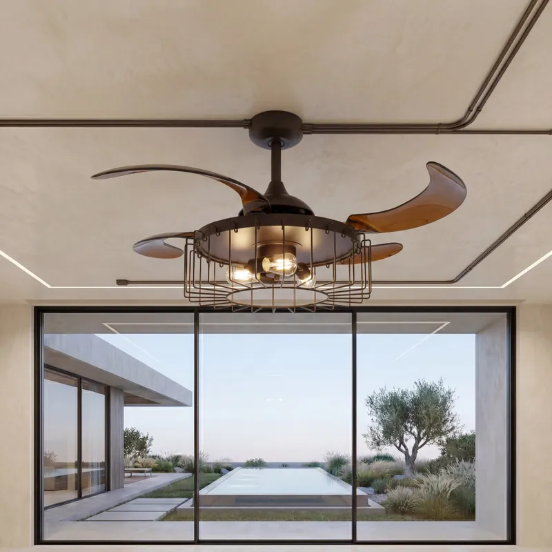 48 Inch Oil Rubbed Bronze Retractable Blade Ceiling Fan — Modern Lights LED Ceiling Lights 60.0W 2700K