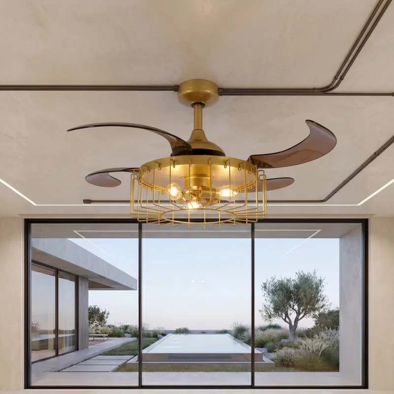 48 Inch Antique Gold Retractable Blade Ceiling Fan — Modern Lights LED Ceiling Lights 60.0W 2700K