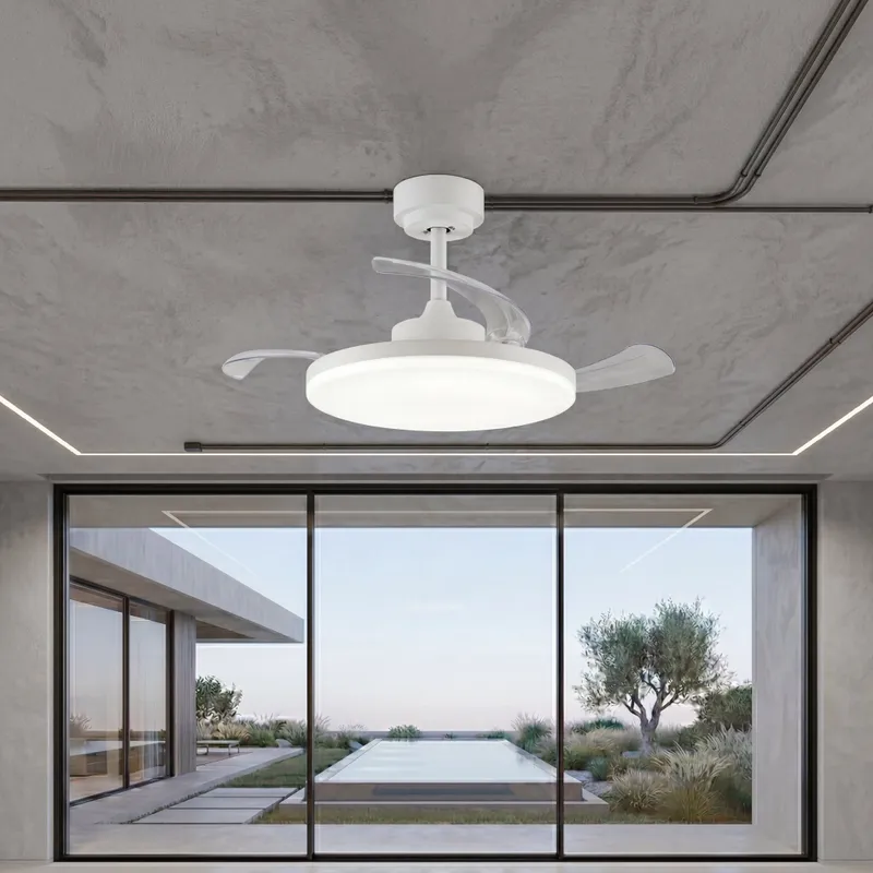 42 Inch White Retractable Blade Ceiling Fan — Modern Lights LED Ceiling Lights 33.0W 2700K