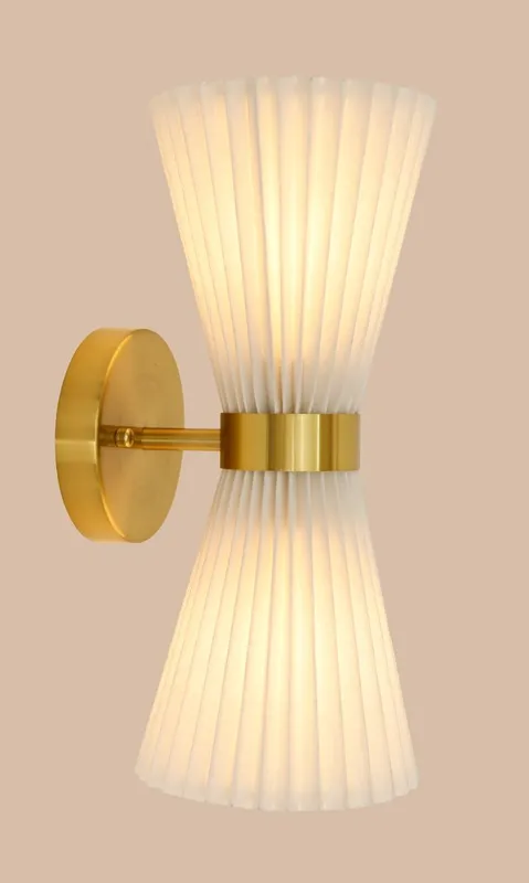 Amore 2 Light Aged Brass Linen Wall Sconce with White Shades — Modern Lights LED Wall Lights 10.0W 