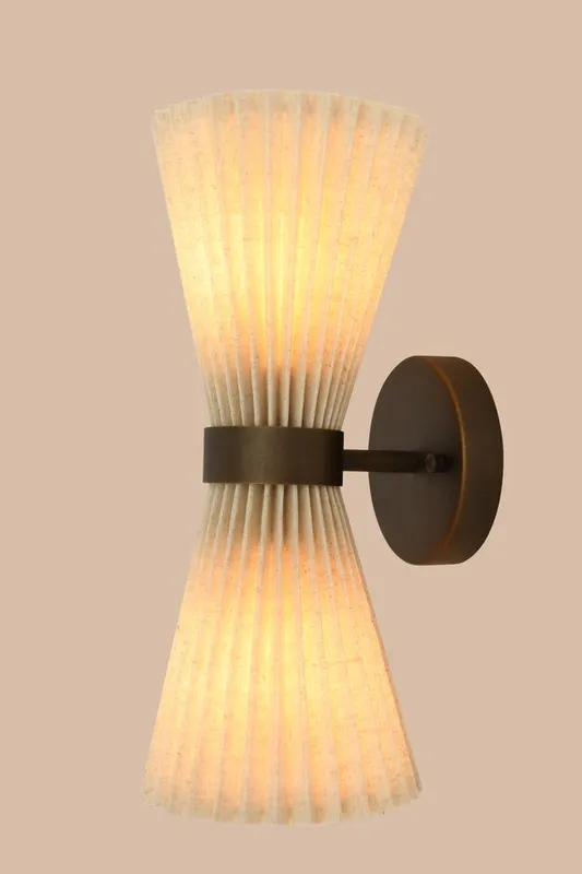 Amore 2 Light Bronze Linen Wall Sconce with Pleated Shades — Modern Lights LED Wall Lights 10.0W 