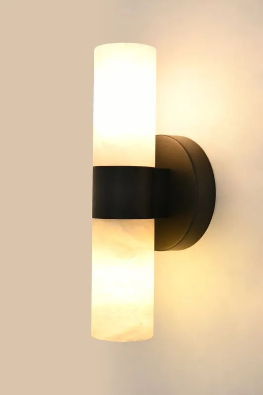 Luella 2 Light Black Wall Sconce with Alabaster Shades — Modern Lights LED Wall Lights 10.0W 