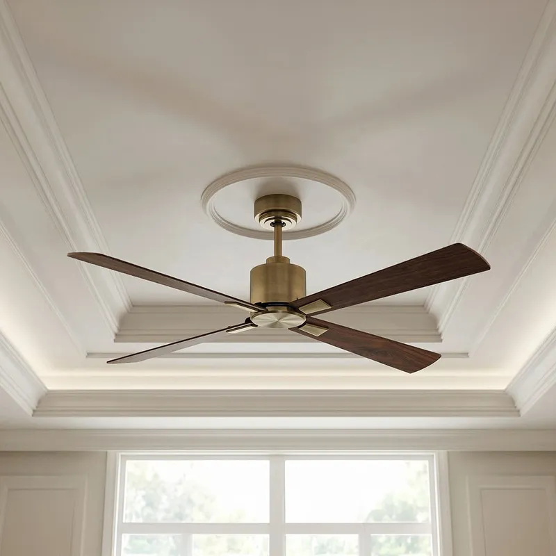 52 Inch DC Brass Fan in Antique Brass with Walnut Blades — Modern Lights LED Ceiling Lights  
