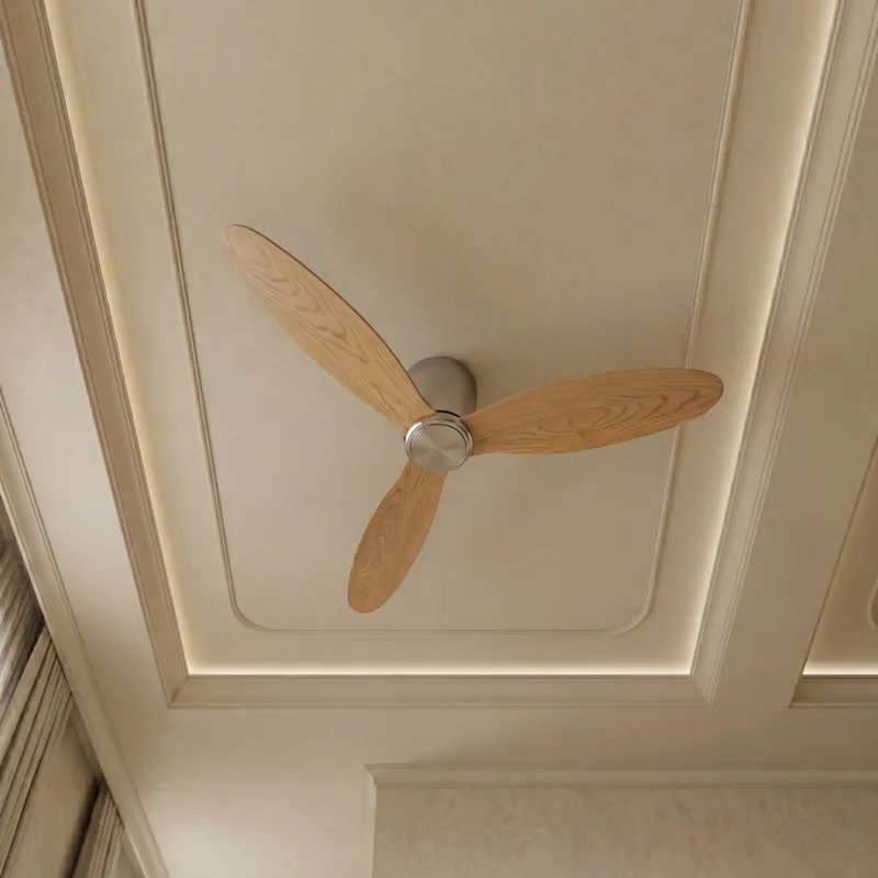 52 Inch DC Chrome Fan in Brushed Chrome with Teak Blades — Modern Lights LED Ceiling Lights  