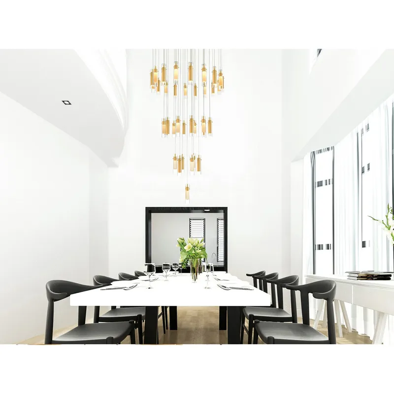 Olinda 33in Satin Gold Chandelier Integrated LED — Modern Lights LED Pendant Lights 74.0W 