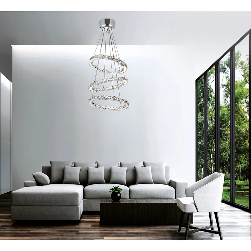 Ring Integrated LED 3 Ring 16in Chrome Chandelier — Modern Lights LED Pendant Lights 54.0W 
