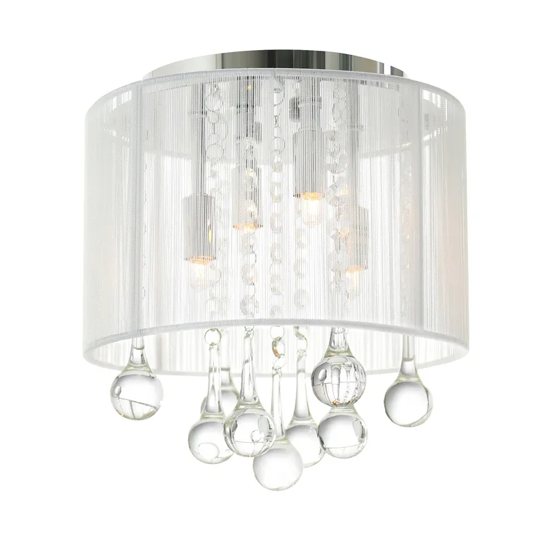 Water Drop 4 Light Chrome Flush Mount With White Shade — Modern Lights LED Ceiling Lights 40.0W 