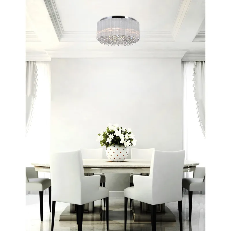Spring Morning 6 Light Chrome Flush Mount Drum Shade — Modern Lights LED Ceiling Lights 40.0W 