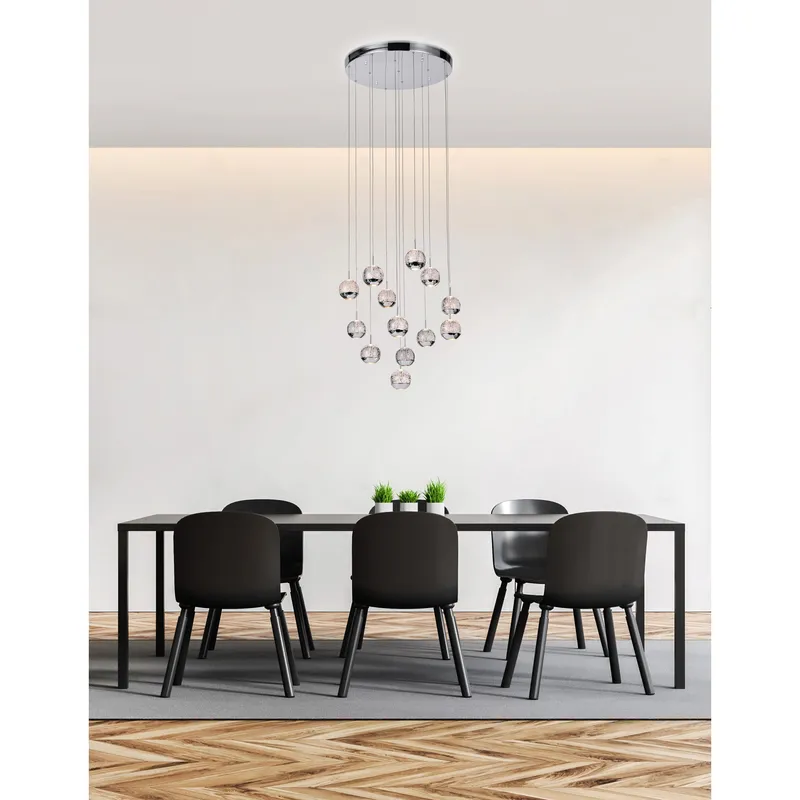 Perrier 13 Light 24 Inch Chrome Pendant with Frosted Globes — Modern Lights LED Pendant Lights 2.0W 
