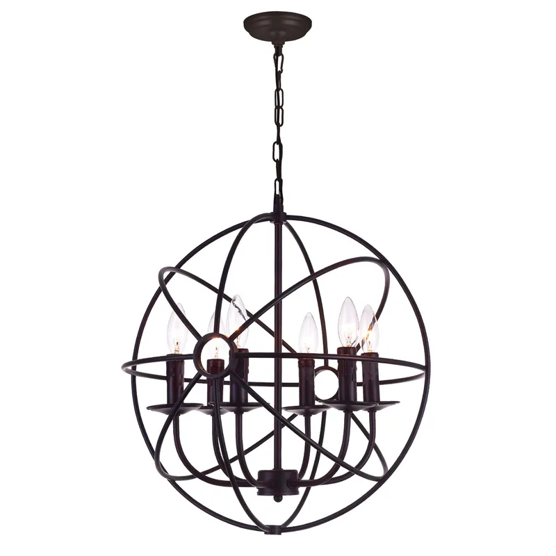 Arza 6 Light Brown Chandelier with Open Orb Design — Modern Lights LED Pendant Lights 60.0W 