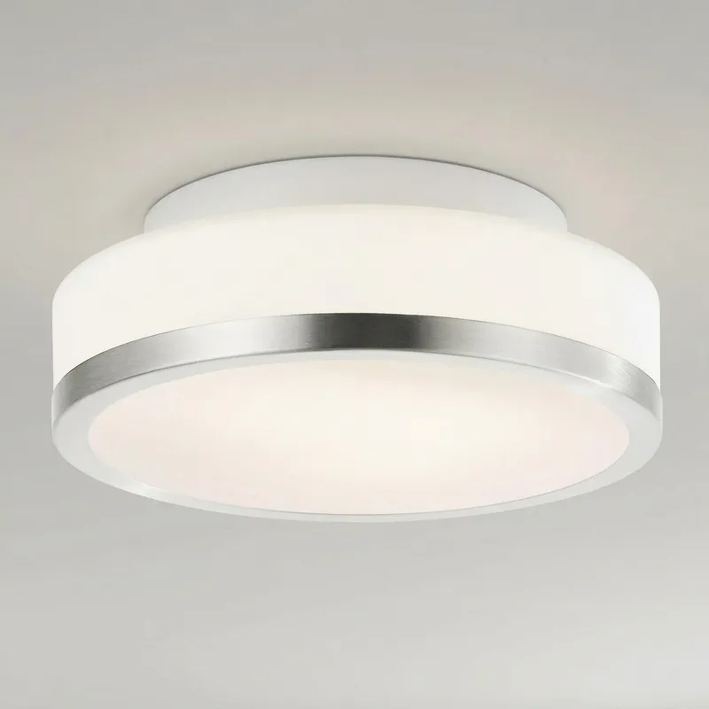 Frosted 1 Light 8 Inch Nickel Flush Mount Drum Shade — Modern Lights LED Ceiling Lights 60.0W 