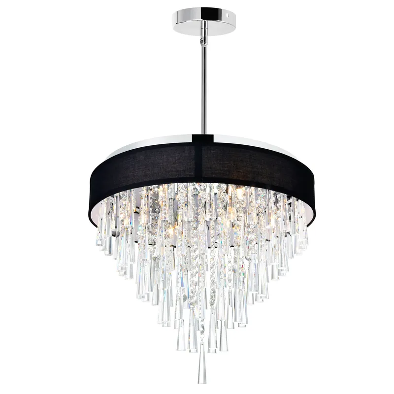 Franca 8 Light Chrome Chandelier 22in With Black Shade — Modern Lights LED Pendant Lights 40.0W 