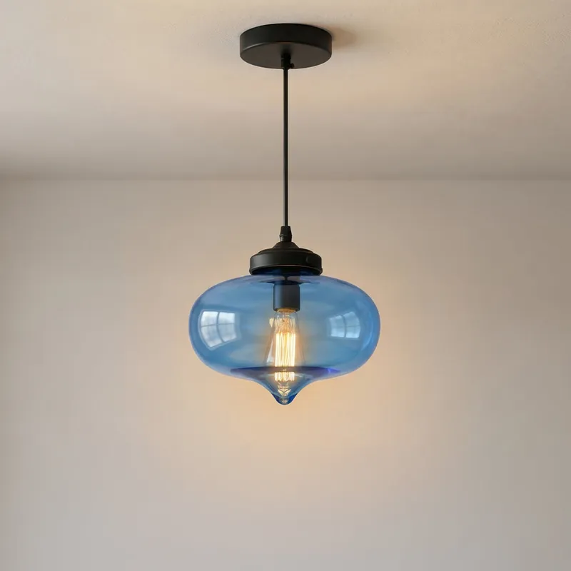 Glass 1 Light Down Blue Pendant Light — Modern Lights LED Pendant Lights 60.0W 