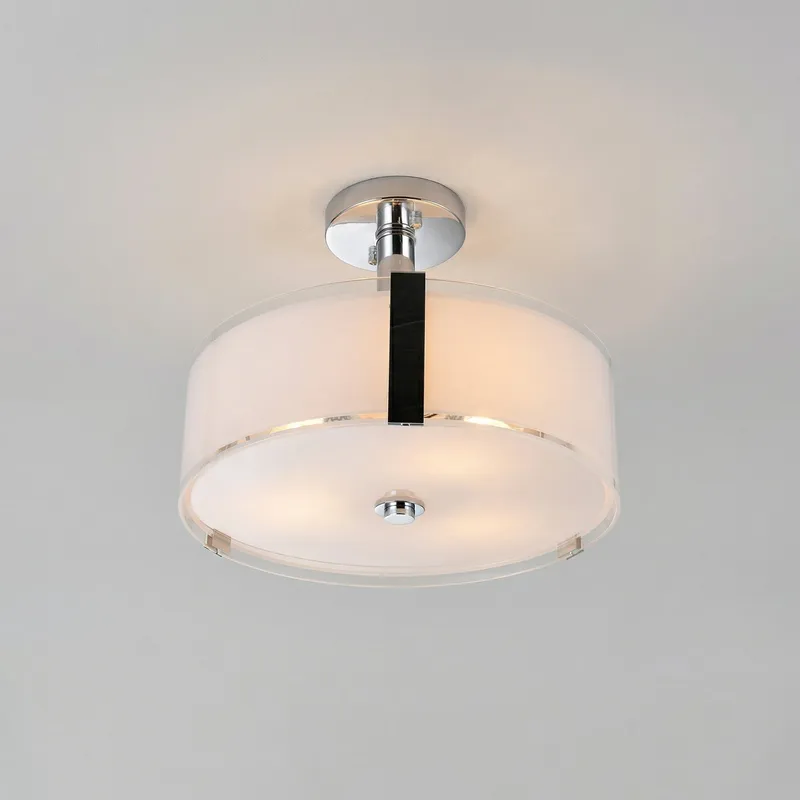 Lucie 3 Light 14in Chrome Flush Mount Round Drum Shade — Modern Lights LED Ceiling Lights 40.0W 