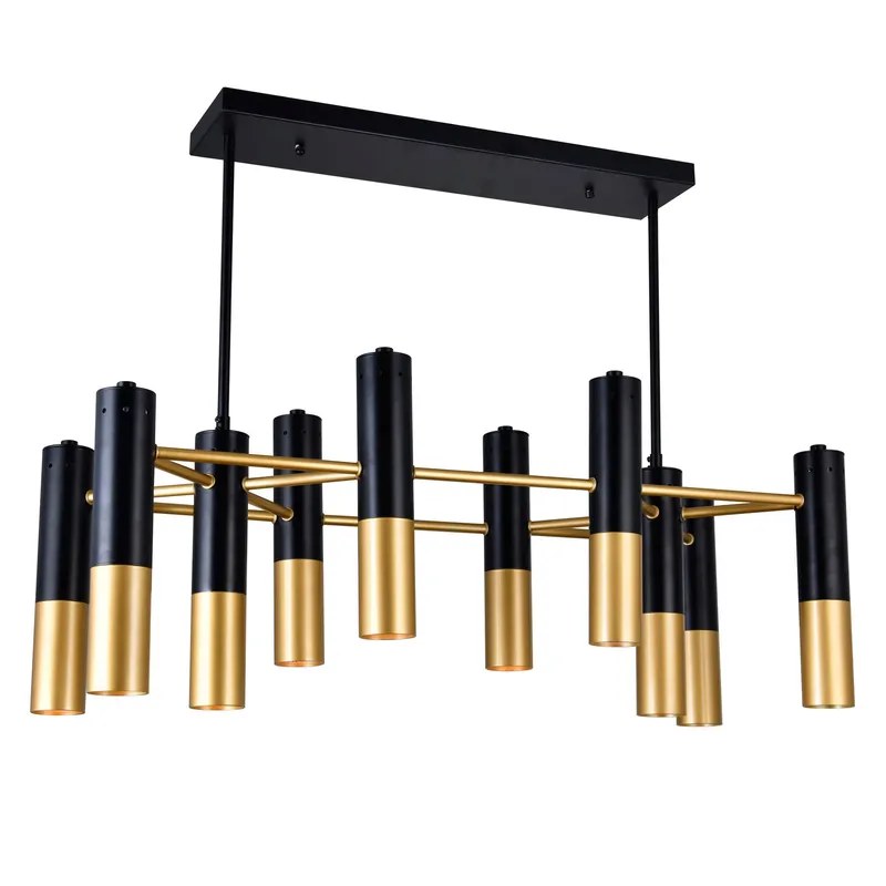 Anem 10 Light Matte Black and Satin Gold Down Chandelier — Modern Lights LED Pendant Lights 60.0W 